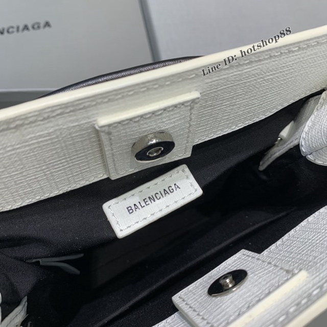 Balenciaga專櫃爆款小牛皮手提托特包 巴黎世家牙籤紋白色小號方形購物包 fyj1683